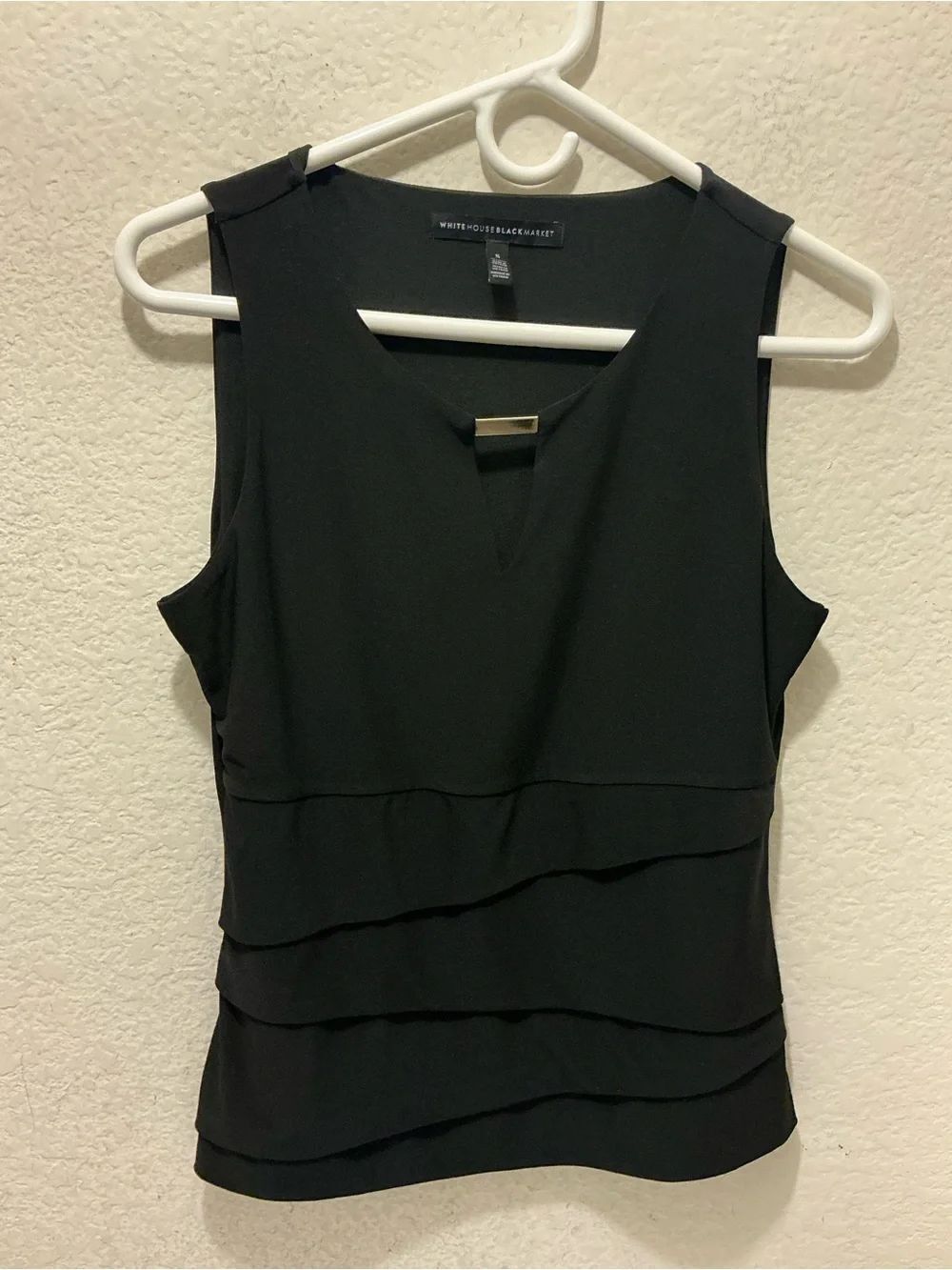 White House Black Market Black Tiered Sleeveless V-Neck Top